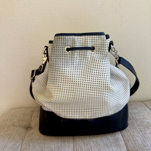 Cole Haan Perforated Bucket Bag - Black & White - Picture 4 of 8